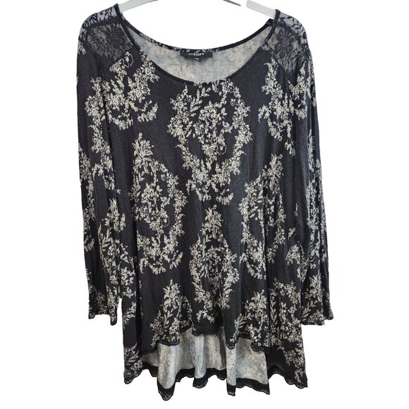 Chelsea Studio Tops - Chelsea Studio Womens BOHO Tunic Top Size 2X Black White Floral Lace Long Sleeve